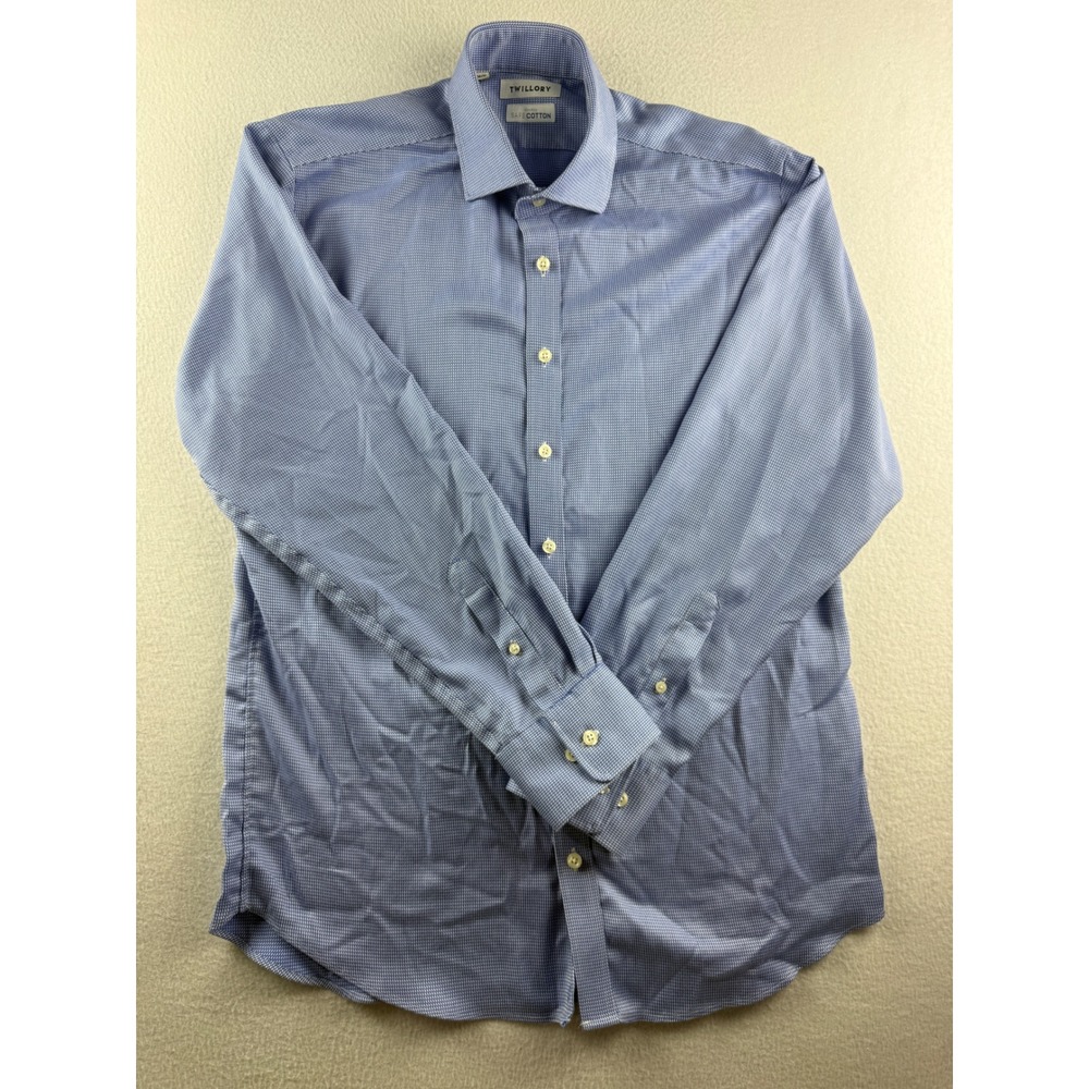 Twillory Mens Blue Non Iron Safe Cotton Tailored Fit Dress Shirt 17 34/35